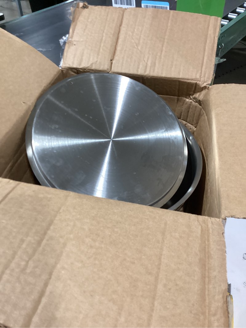 Condition photo showing As Is for similar product amazon basics stainless steel induction compatible stock pot with glass lid, oven safe, dishwasher safe, sturdy, 8 quart, silver