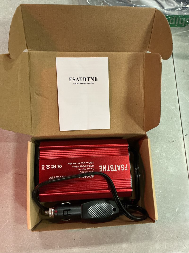Condition photo showing Good Condition for 400w power inverter, fsatbtne dc 12v to 110v ac car plug adapter outlet converter with [65w pd usb-c] & [18w qc usb-a] fast charging ports and 2 ac outlets car power inverters for vehicles red