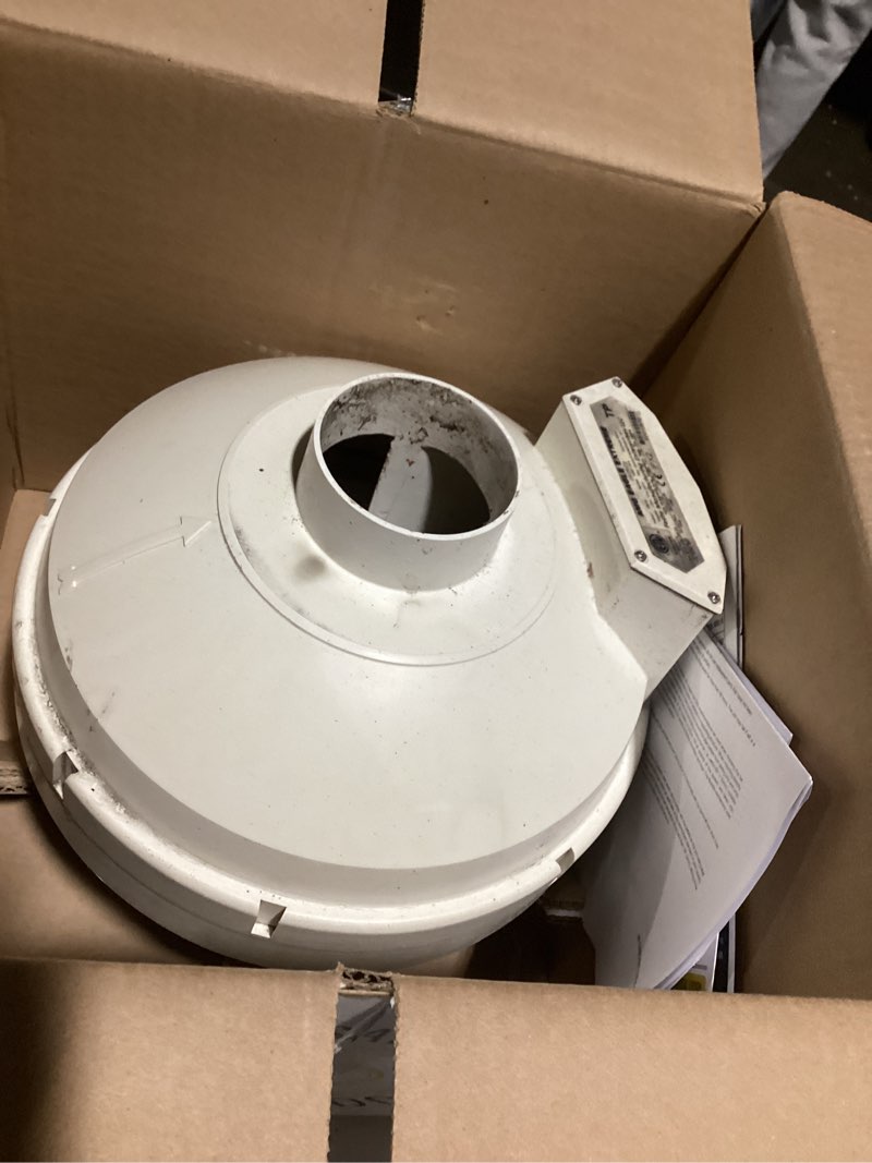 Condition photo showing Good Condition for Festa AMG Eagle Extreme EC Radon Fan - Quiet and Energy Efficient 304 CFM Radon Mitigation System Inline Fan - 3" Electric Waterproof Inline Duct - Sturdy Glass Reinforced Poly-Resin – White