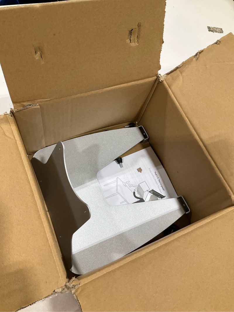 Condition photo showing Good Condition for ergounion vesa laptop tray for monitor mount, holds laptops up to 17.3 inches and 28.6 lbs, fits 100x100mm vesa, notebook tray office desk accessories, silver