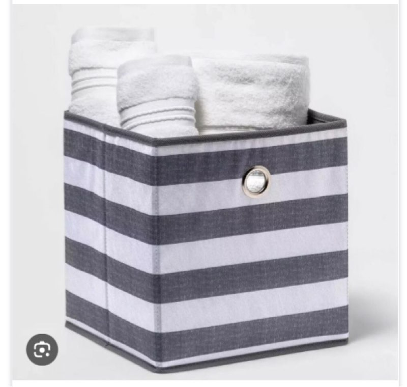 Room Essentials™ ~ 11\" Polyester Cube Storage Bin ~ Gray & White Stripe set of 12