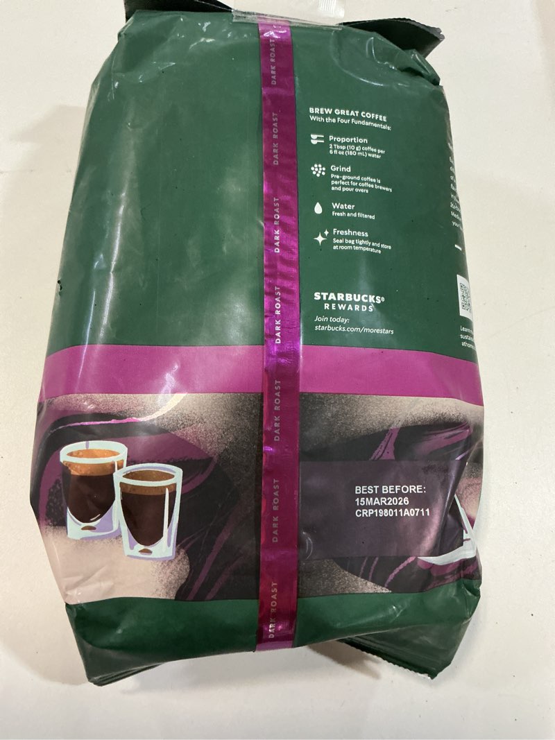 Condition photo showing New/Like New for (Best Before 15/Mar/2026) Starbucks Ground Coffee, Dark Roast Coffee, Espresso Roast, 100% Arabica, 1 bag (28 oz) 28 Ounce (Pack of 1)