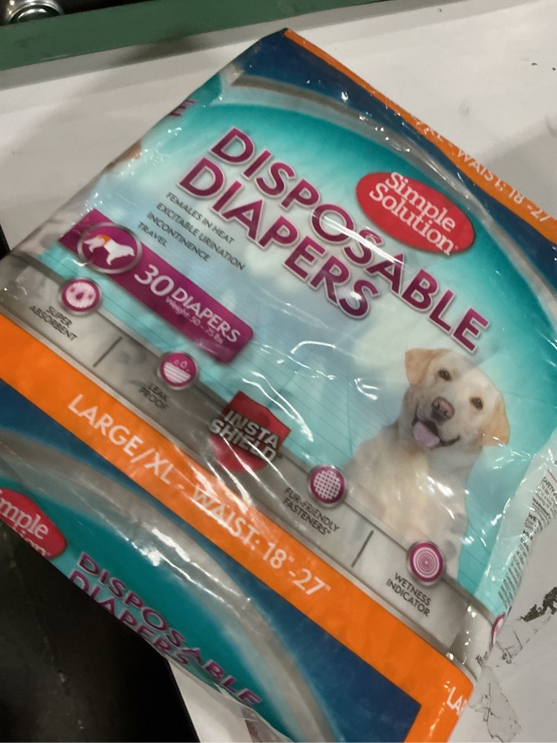 Condition photo showing New/Like New for Simple Solution Disposable Dog Diapers, Female Dog Diapers, Puppy Potty Training, Incontinence and Heat Cycle Protection, Large Diapers for Dogs, 18-27 Inch Waist, 30 Count 30 Count L/XL