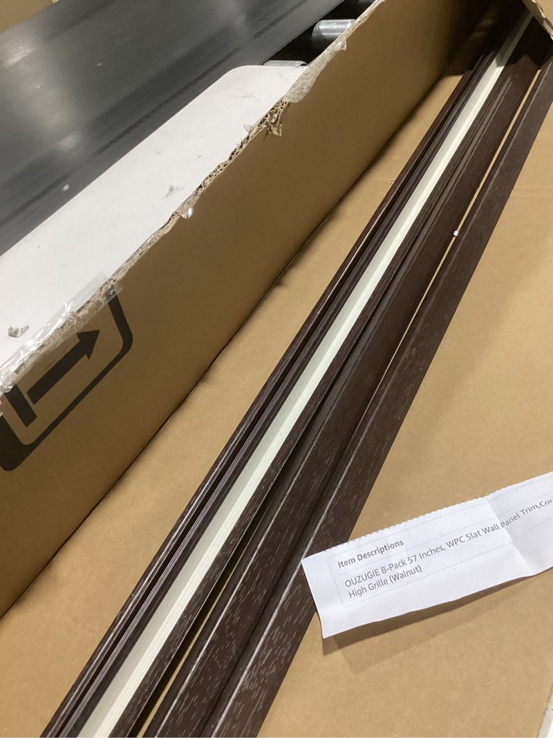Condition photo showing Good Condition for ouzugie 8-pack 57 inches, wpc slat wall panel trim,corner guard for high grille (walnut) panel trim(high)57" panel trim walnut