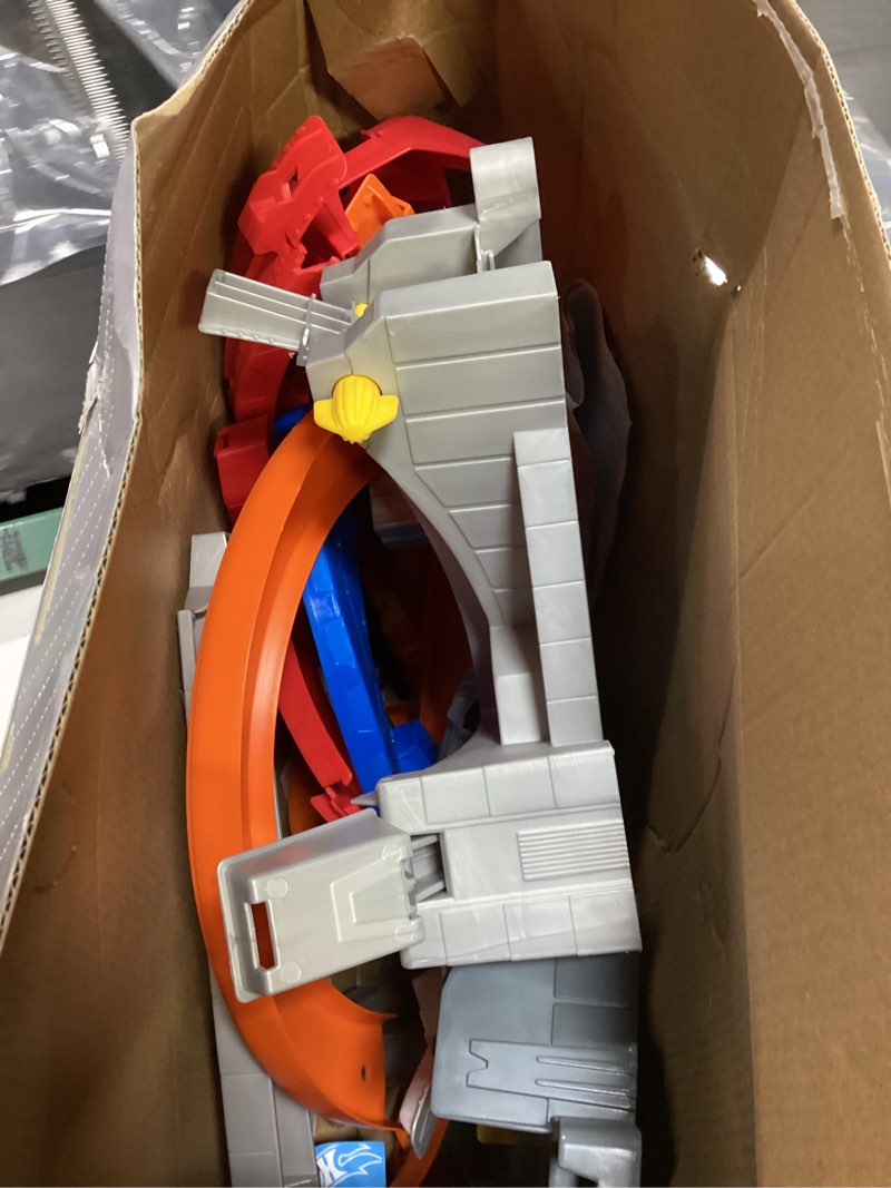 Condition photo showing As Is for hot wheels track set spin storm, 3 intersections for crashing & motorized booster, 1:64 scale toy car (amazon exclusive)