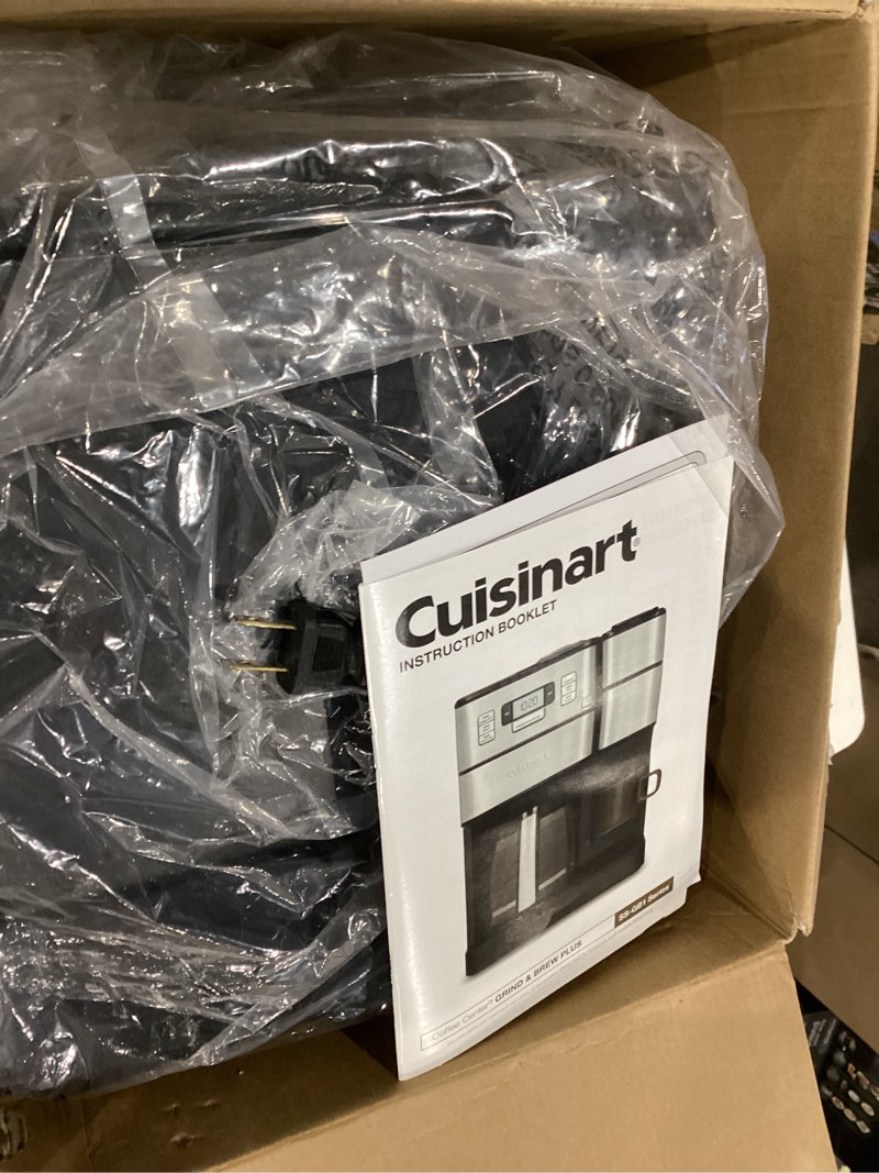 Condition photo showing As Is for Cuisinart Coffee Center Grind and Brew Plus, Built-in Coffee Grinder, Coffeemaker and Single-Serve Brewer with 6oz, 8oz and 10oz Serving Size, Black/Silver, SS-GB1NAS 12-Cup Glass Grind & Brew Plus Stainless