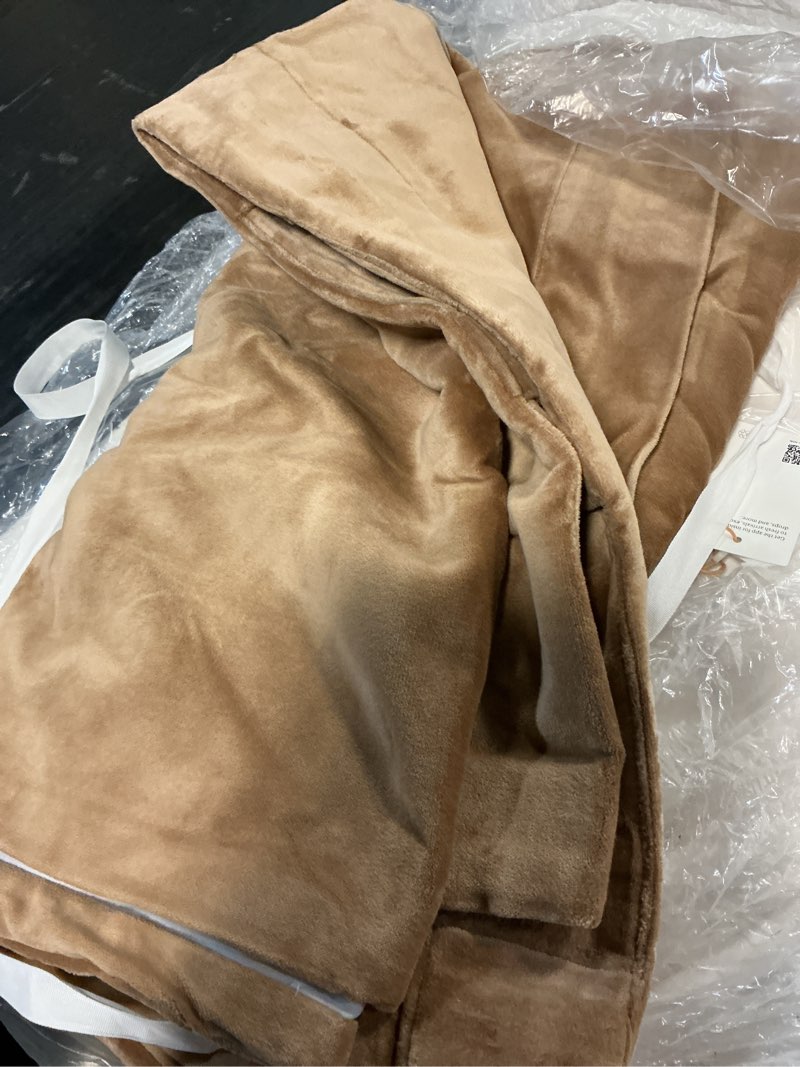 Condition photo showing Good Condition for cotton velvet room darkening curtain, 48x84, camel single panel