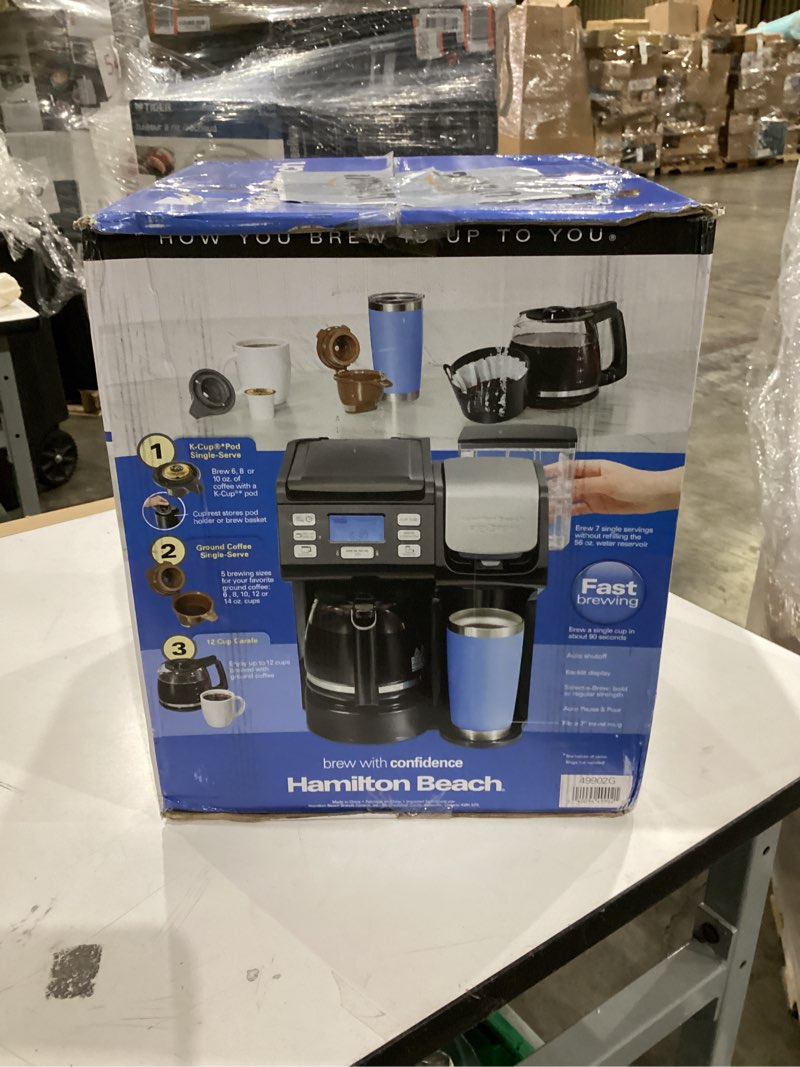 Condition photo showing As Is for Hamilton Beach FlexBrew Trio 2-Way Coffee Maker, Compatible with K-Cup Pods or Grounds, Combo, Single Serve & Full 12c Pot, Black - Fast Brewing (49902)