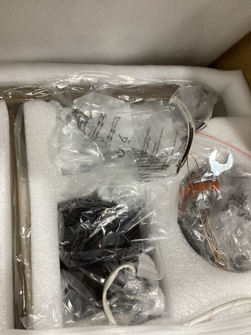 Condition photo showing New/Like New for 6-Light Modern Farmhouse Pendant Lights for Kitchen Island, Vintage Geometric Dining Room Lighting Hanging, Industrial Chandelier for Hallway Foyer, Retro Wood Texture and Black Finish 6-Light Retro Wood Texture