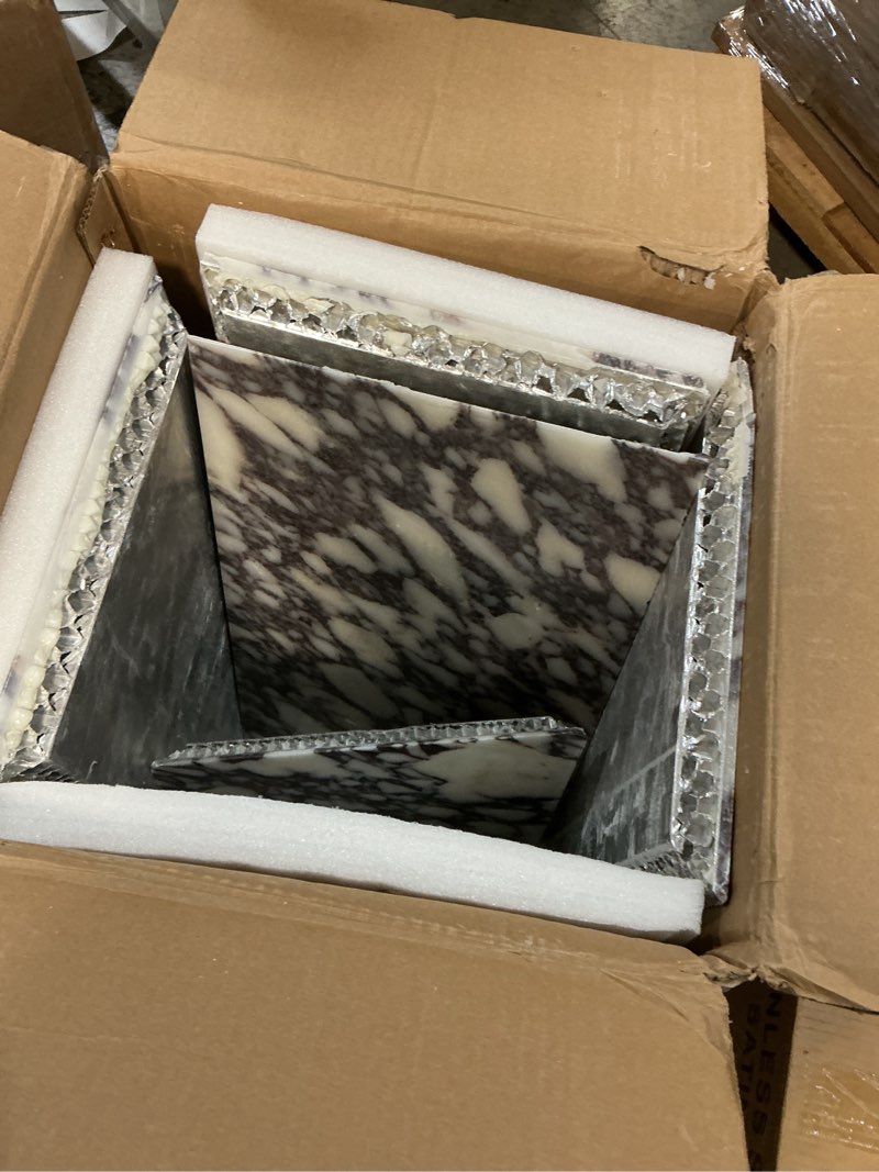Condition photo showing As Is for luxury marble side table,square end table for modern sofa and bed, living room, sofa, bedroom?calacatta viola? 11.8"l x 11.8"w x 19.6"h calacatta-viola