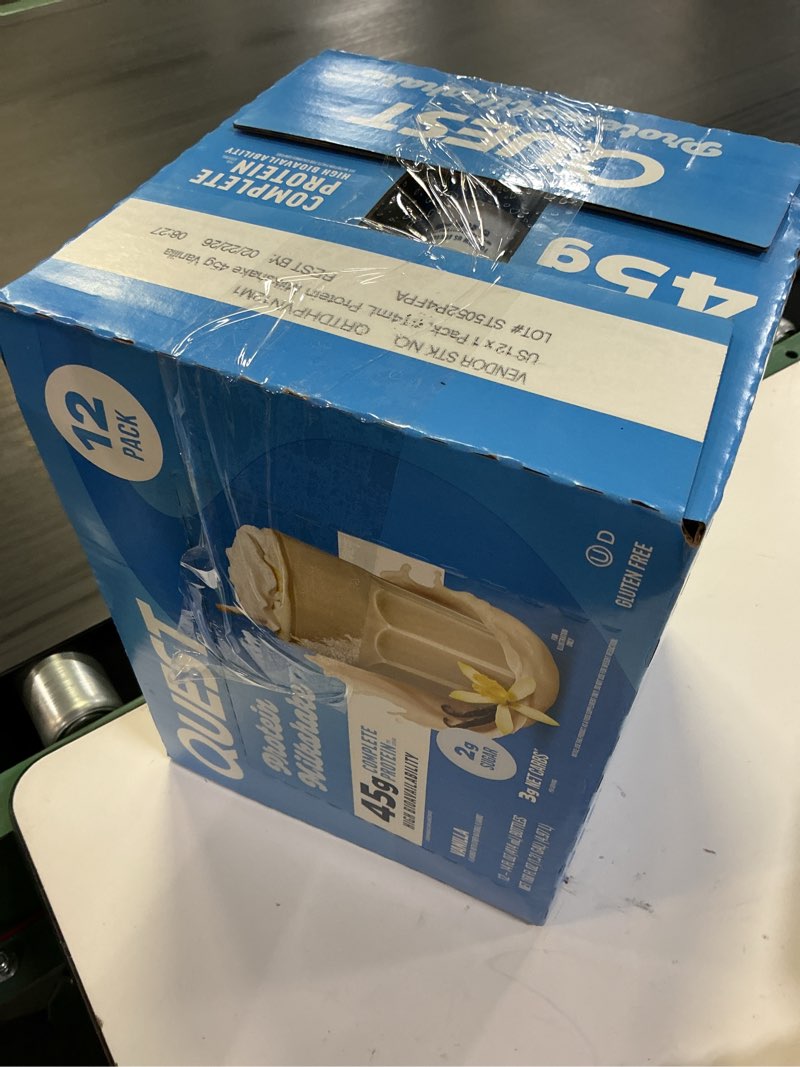 Condition photo showing New/Like New for (best by02 / 22 / 2026 )   quest nutrition protein milkshake, vanilla, 45g protein, 2g sugar, high protein, low sugar, gluten free, 1 count