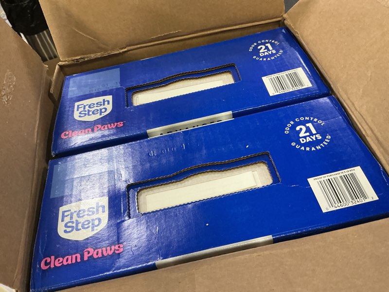 Condition photo showing Good Condition for fresh step clean paws advanced multi cat clumping litter with febreze freshness, 18.5 lb each, pack of 2 (package may vary) scented litter with the power of febreze™