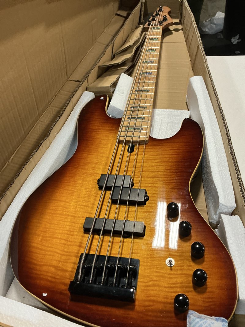 Condition photo showing Good Condition for IYV, 5-String IYV-IPJB-500A Solid Body with Flame Maple Electric Jazz Bass, Natural, Honey Burst (IPJB-500)