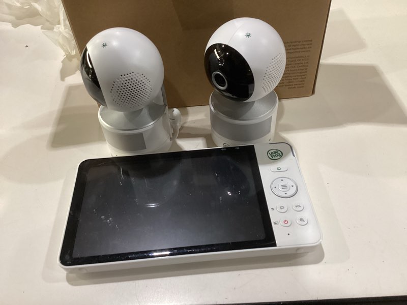 Condition photo showing Good Condition for leapfrog 2-camera color night vision video baby monitor with 7" hd 1080p, split screen, 360 pan & tilt, 8x zoom, night light, humidity & temperature sensor, up to 1000ft long range: lf920-2hd 2 camera