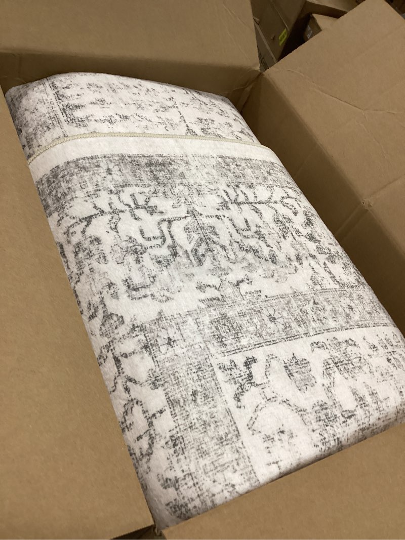 Condition photo showing As Is for Gray Area Rug 5x7 Machine Washable Vintage Living Room Distressed Non Slip Carpet Traditional Indoor Bedroom Grey Retro Floral Accent Throw Large Rug for Office Kitchen Bathroom Dining Room 5' x 7' (Rectangular) Accent | Grey