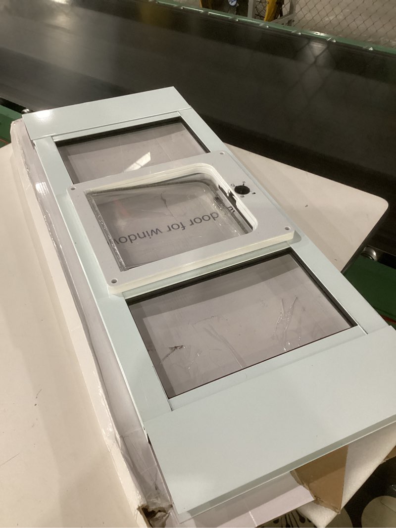 Condition photo showing Good Condition for Cat Door for Window, Aluminum Cat Door Window Insert with 4 Secure Lock Modes, Magnectic Closure for Cats, Fit Window Width 28"-32", White White Medium
