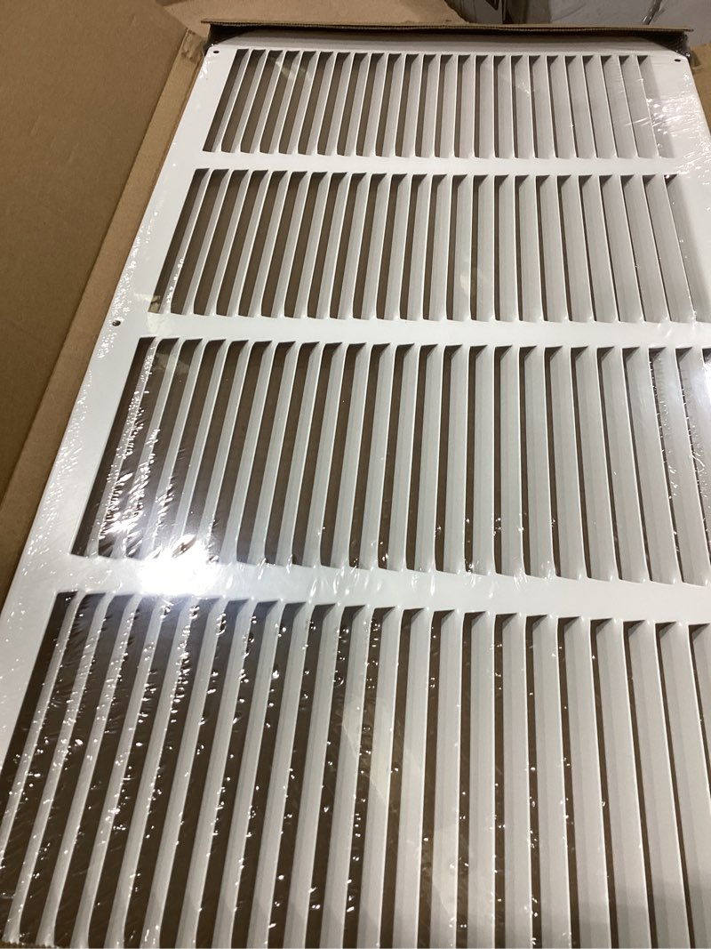 Condition photo showing Good Condition for 24"x12" stamped face steel return grille vent cover white poweder coating without frame outside dimension 25.75"x13.75"