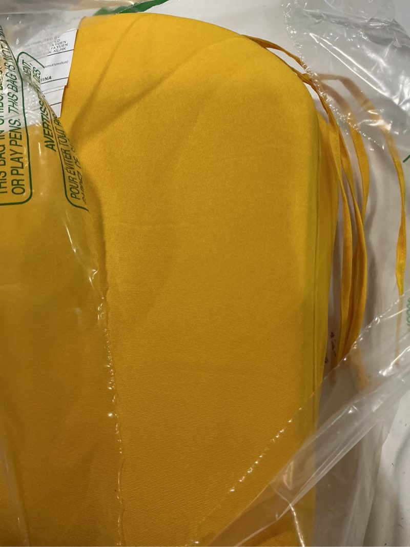 Condition photo showing As Is for harborest outdoor chair cushions set of 2, water resistant patio chair cushions with ties, outdoor seat cushions for patio furniture, 17"x16"x2", yellow 17"x16"x2" (2 pack) yellow
