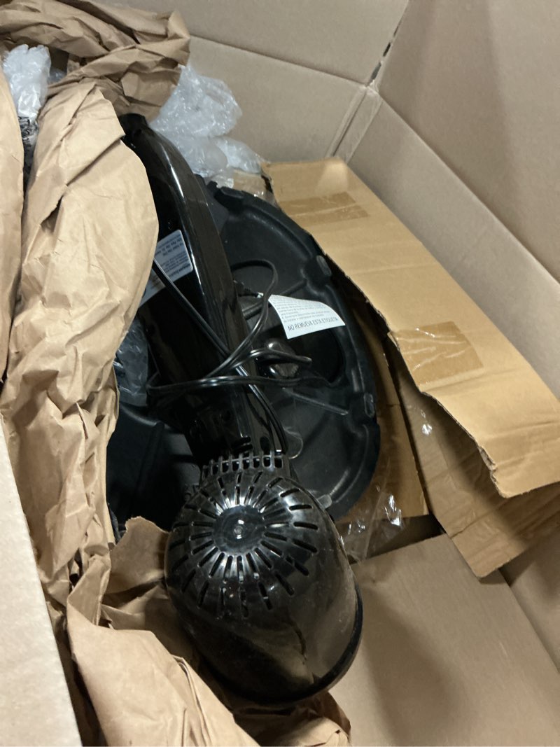 Condition photo showing As Is for amazon basics 16" pedestal fan with remote for bedroom, living room, office, adjustable height, dual-layered blades, 3 speeds, 3 modes, timer, tilt head, 60w, black 3-speed, ac motor