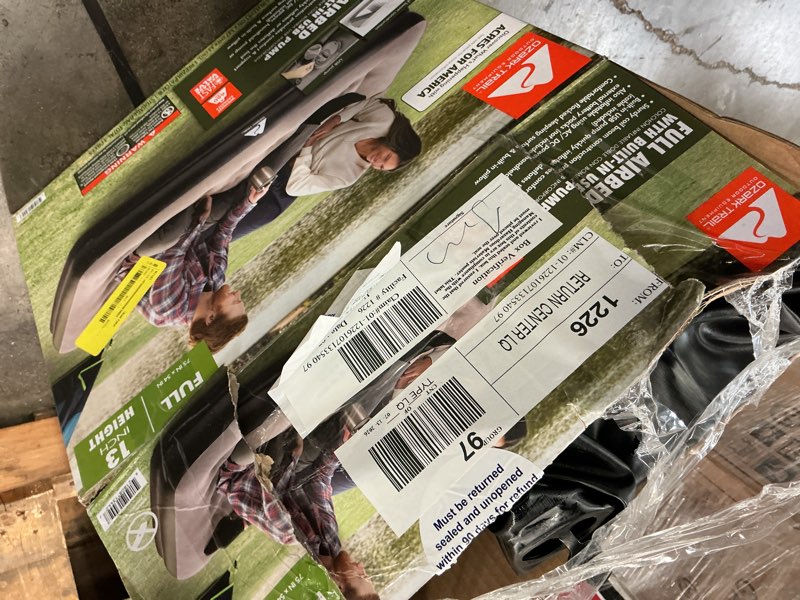 Condition photo showing As Is for ozark trail 13" full air mattress with built-in usb pump