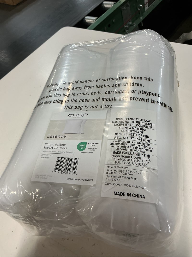 Condition photo showing Good Condition for coop home goods essence adjustable throw pillow inserts 20x20, set of 2, adjustable down alternative cushions for couch, bed, or chair, decorative square pillows for living room, oeko-tex certified essence down alternative 20x20