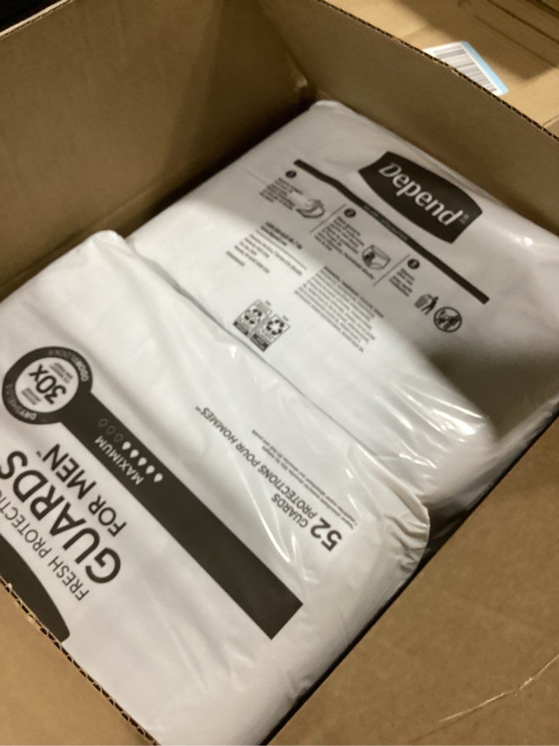 Condition photo showing New/Like New for Depend Guards Incontinence Pads for Men, Maximum Absorbency, 104 Count (2 Packs of 52), Packaging May Vary