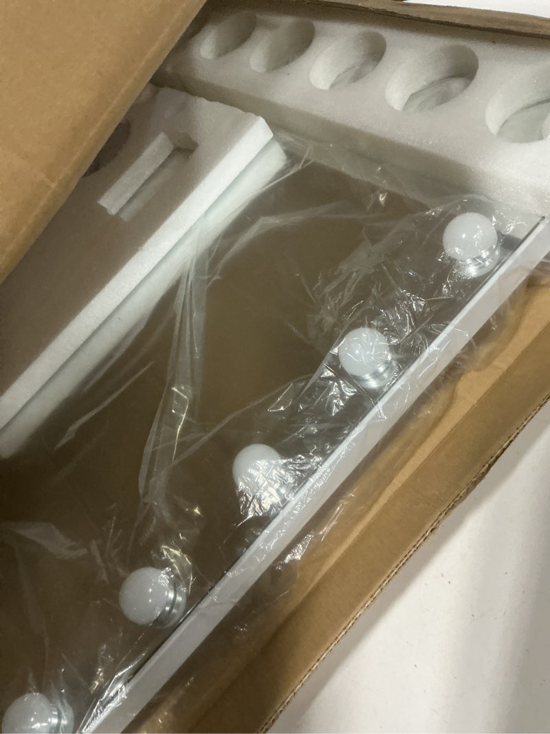 Condition photo showing Good Condition for Hansong Vanity Mirror with Lights and Bluetooth Speaker 32"x 22.8" Hollywood Makeup Mirror with 18 LED Bulbs, Large Lighted Mirror with 3 Color Modes, USB Charging, 10x Magnification, Tempered Glass A-white With Bluetooth-32x23in