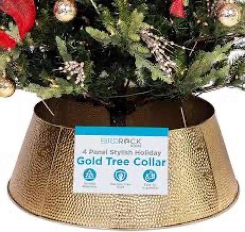 Inside Out Home 4-Panel Metal Christmas Tree Collar - Stylish Holiday Tree Skirt Alternative - Durab