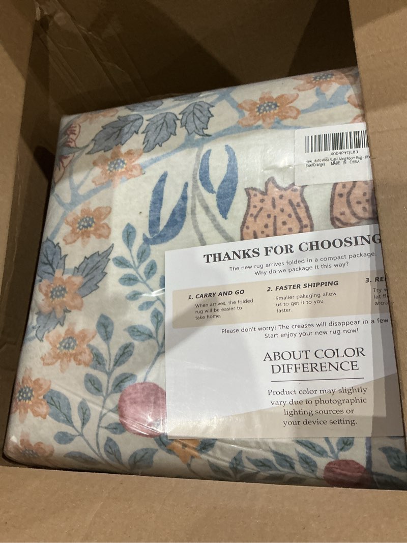 Condition photo showing New/Like New for 8x10 area rugs living room rug - floral vintage forest washable carpet, low pile non-slip stain resistance boho soft large carpet for bedroom, dining room, office, farmhouse (8'x10' blue/orange) 8' x 10' (rectangular) floral blue/orange