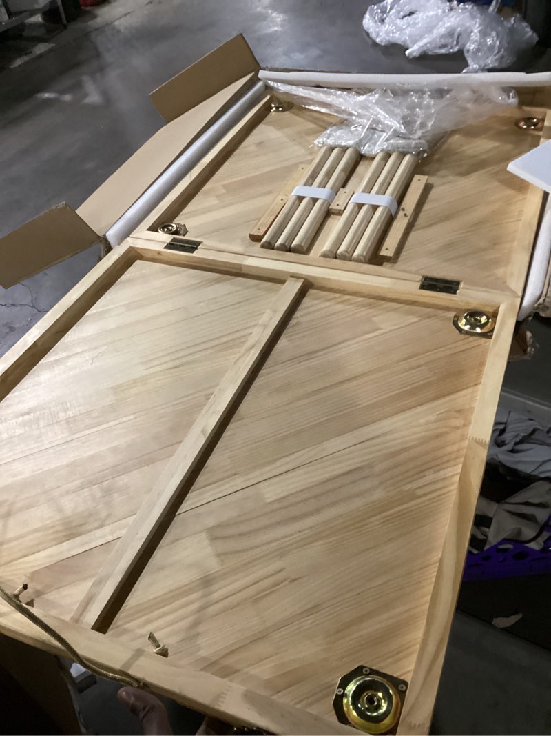 Condition photo showing Good Condition for folding picnic table with boho table runner 60" x 30" wooden low table, portable for indoor outdoor use ideal for camping beach weddings garden parties (seats 6)