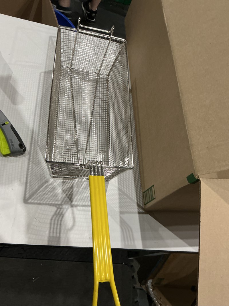 Condition photo showing As Is for tablecraft rectangular fry basket with yellow handle