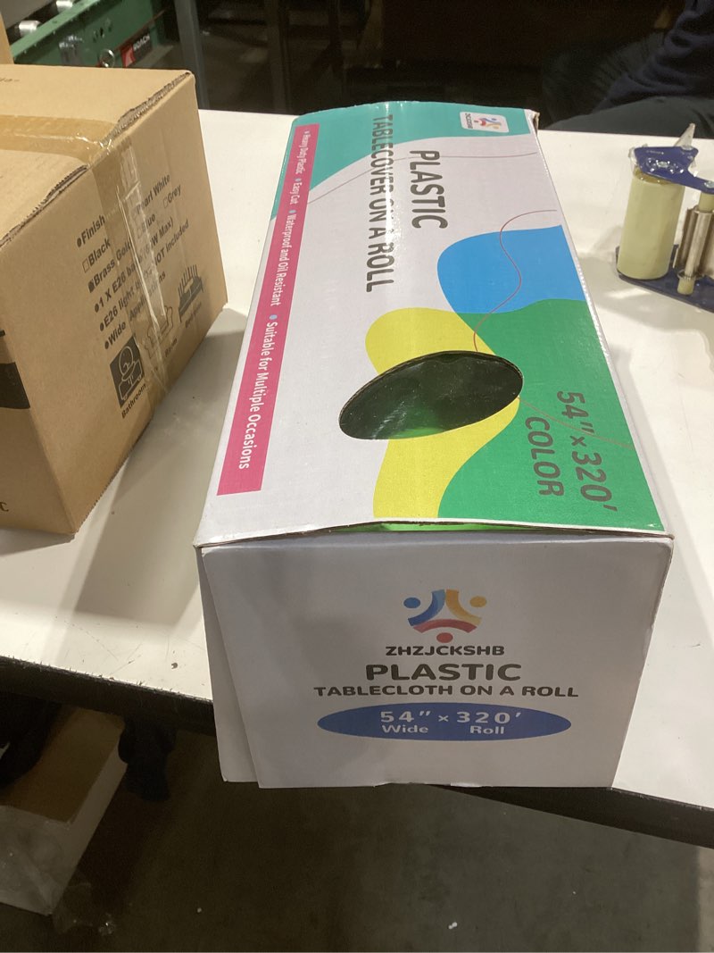 Condition photo showing New/Like New for 54in x 320ft plastic table cover roll with cutter box, cut to size plastic table cloths for parties, birthday, disposable tablecloth roll for all shape tables (lime green, 54 inch x 320 feet) lime green 3840" x 54" (rectangular)