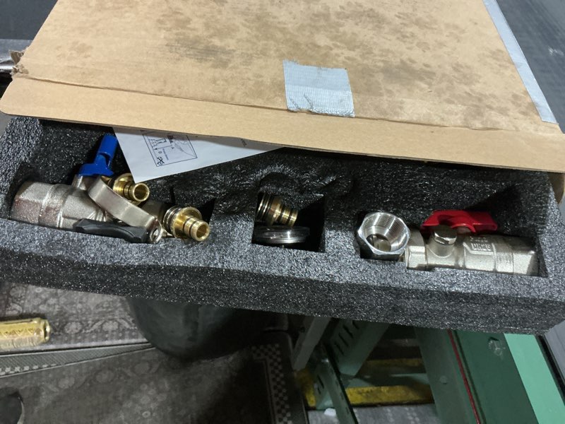 Condition photo showing As Is for Antrader Radiant Heat Manifold 8 Loop,Radiant Heat PEX Manifold PEX Radiant Floor Heating Manifold Kit Stainless Steel Manifold for Hydronic Radiant Floor Heating (1/2" Adapters Included) 8-Loop