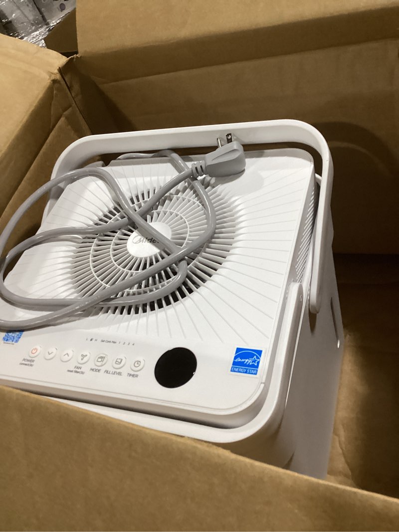 Condition photo showing As Is for Midea Cube 20 Pint Dehumidifier for Basement, Up to 1,500 Sq. Ft. dehumidifier with drain hose, ENERGY STAR Certificated, Smart Control, Compatible with Alexa, White