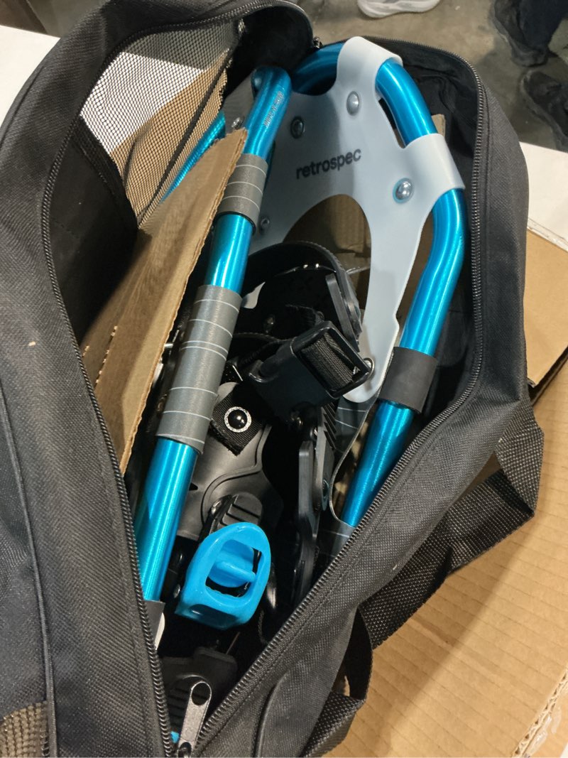 Condition photo showing New/Like New for Retrospec Drifter Snowshoes for Women & Men - Lightweight Aluminum Frame Snow Shoes with Double Ratchet Binding System, Heel Lifts & Carry Bag for All Terrain Hiking & Winter Sports Ice Cap 21" Snowshoes
