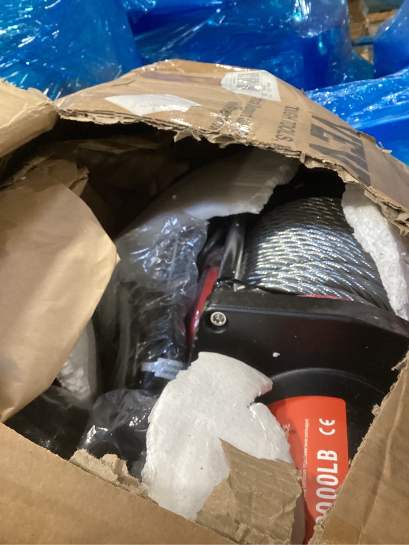 Condition photo showing As Is for vevor electric winch, 18,000 lb truck trailer jeep winch, 12v dc 7/16 in x 85 ft steel cable roller fairlead wireless & wired remote control, ip55 waterproof towing for off road suv jeep truck trailer 18000 lbs