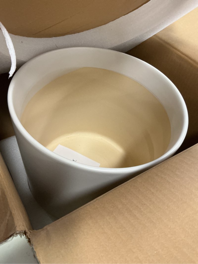 Condition photo showing Good Condition for LE TAUCI 12 Inch Pot for Plants, Ceramic Planters for Indoor Plants, Mid-Century Modern Cylinder Flower Pots with Drainage Hole, Fits Fiddle Leaf Fig & Monstera, Home Decor, Sage  white 12 Inch Sage  white 