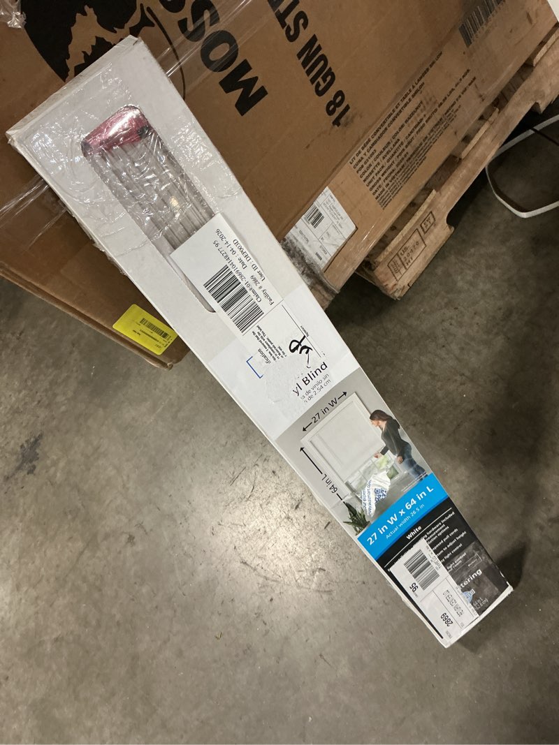 Condition photo showing Good Condition for mainstays cordless 1" vinyl light filtering blinds, white, 27" width x 64" length