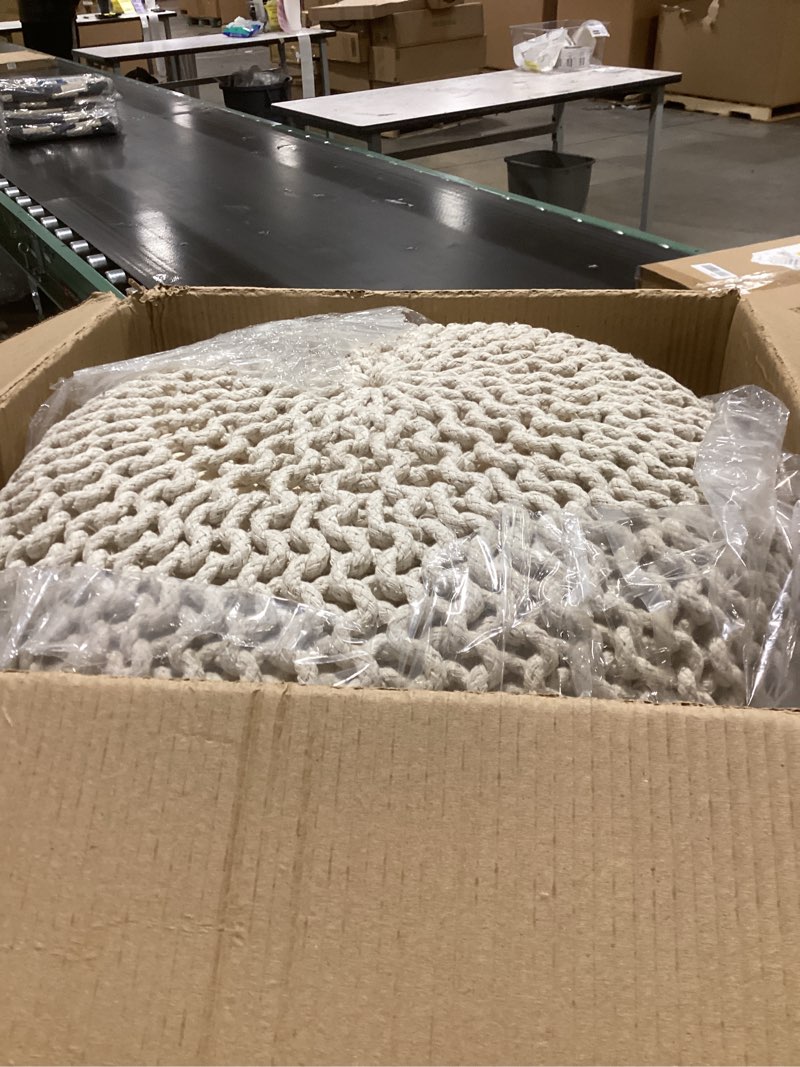 FRELISH DECOR Round Pouf Ottoman Hand Knitted 100% Cotton Pouf Foot Stool - Knitted Bean Bag - Floor