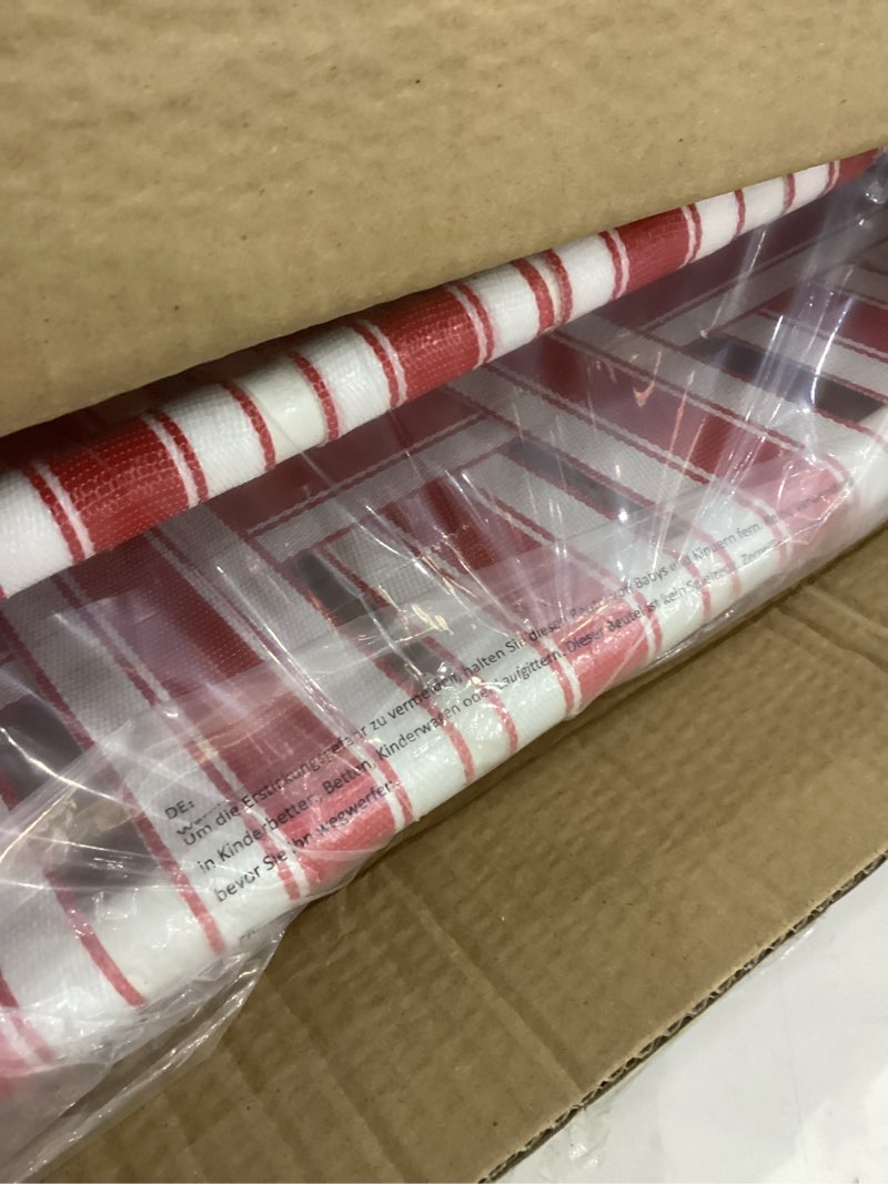 Condition photo showing Good Condition for Sekey Camping Chair, Beach Chair for Adults with Highback, Folding Lawn Chair with Webbed Airflow Mesh, Patio Chair with Rust-Proof Coating, Webbed Lawn Chair for Outdoor, Fishing, Backyard, Red Red & White Stripe High Webbed Chair