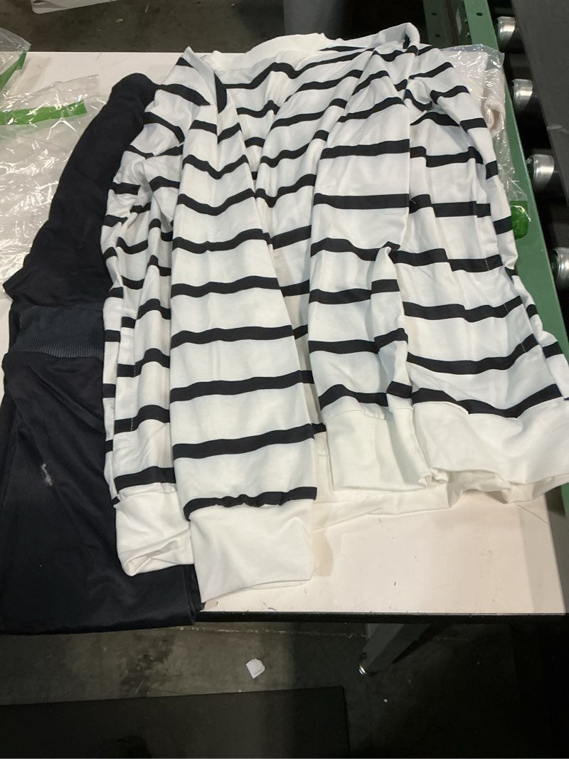 Condition photo showing Good Condition for HBQ Two Piece Outfits For Women Casual Long Sleeve Sweatsuits Jogger Tracksuits Lounge Sets With Pockets Black Whtie Stripe Large