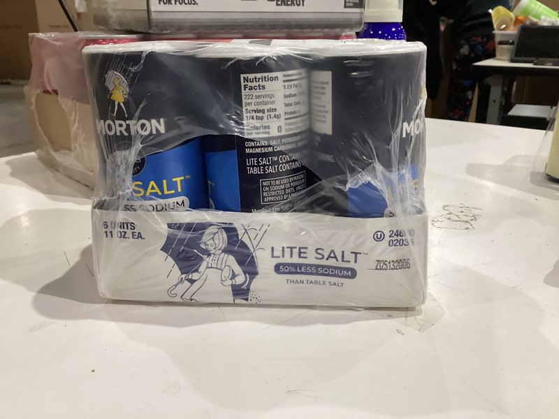 Condition photo showing New/Like New for Morton Lite Salt, (11 oz), 6-Pack, Low Sodium Salt for Cooking, Seasoning & Baking 11 Ounce (Pack of 6)