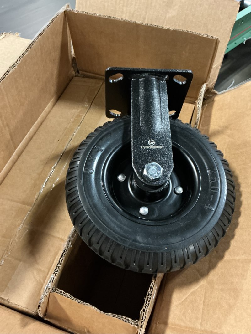 Condition photo showing Good Condition for 8 inch heavy duty caster wheels set of 4?2swivel brake & 2 fixed 2200lbs capacity, large solid rubber caster for outdoor, flat carts, dolly, workbench,trolley,wagon and chicken coop swivel brake+fixed,4pk 8in-black