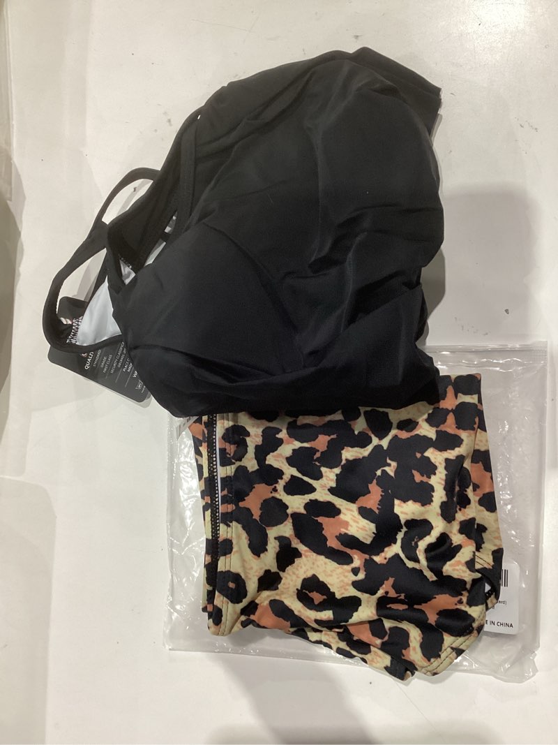 Condition photo showing Good Condition for OMKAGI Women's Palm Leaf Strapless High Cut Bikini Set Bathing Suit Medium Plus Leopard