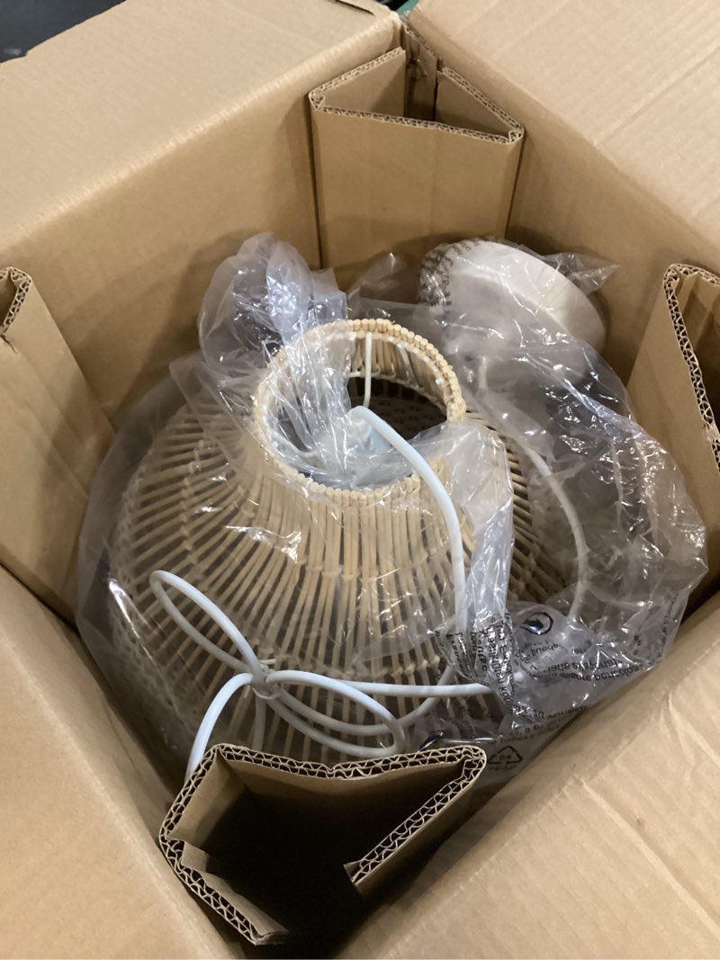 Condition photo showing New/Like New for arturesthome 1 light white rattan pendant light, wicker hanging ceiling light chandelier, handmade woven lampshade for kitchen island 19.68in*17.68in