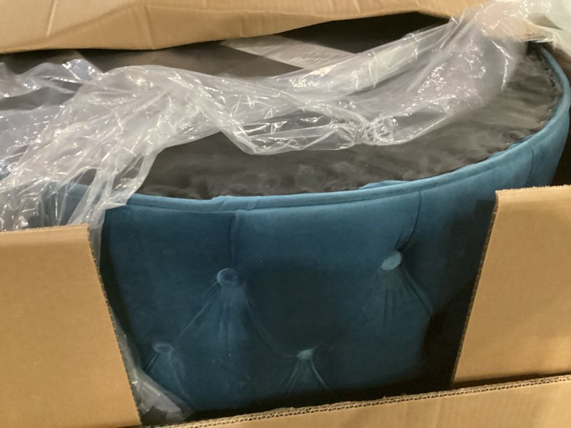 Condition photo showing Good Condition for adeco round storage ottoman button tufted footrest stool bench teal- velvet wood, fabric