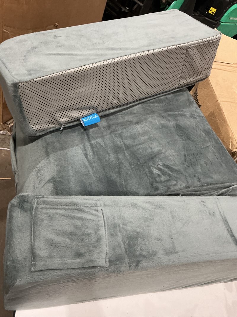 Condition photo showing As Is for kayfia reading pillow, 10 in 1 back pillow for bed sitting up with detachable arms rest, back rest with gel memory foam, reading/gaming/working in bed or couch 21'', gray gray large(21'')