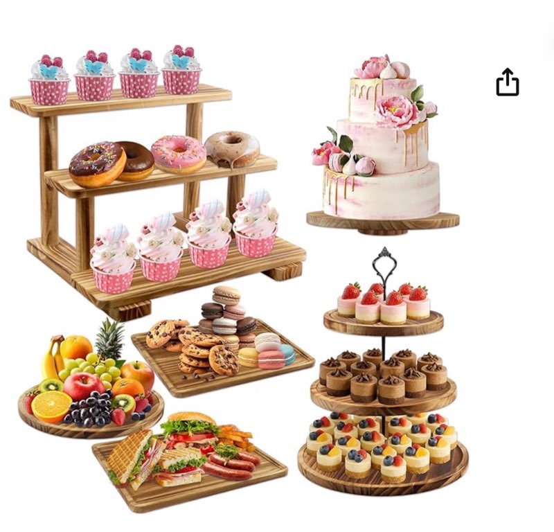 Esmorah Wooden Dessert Table Display Set of 6, Cake and Cupcake Stand Combo (Includes: 2 Three-tier 