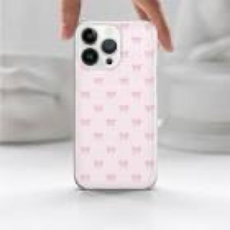 lioscre cute bow phone case for iphone 17 pro max 6.9", aesthetic pink cherry ribbon bowknot pattern