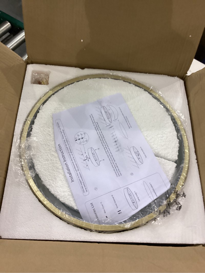 Condition photo showing New/Like New for Gold Flush Mount Ceiling Light, 15.8 inch Modern Round Close to Ceiling Lighting Fixtures, Minimalist Ceiling Lamp for Living Room,Dining Room,Bathroom,Foyer,Hallway,Laundry(E12,3-Light Gold 15.8 in